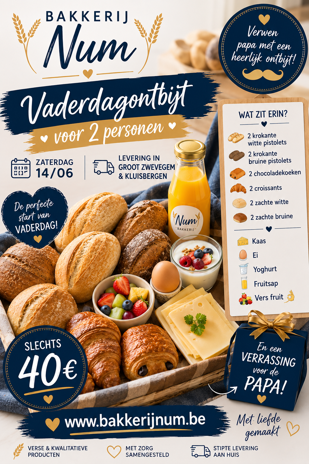 Vaderdagontbijt 2 pers Groot zwevegem & kluisbergen