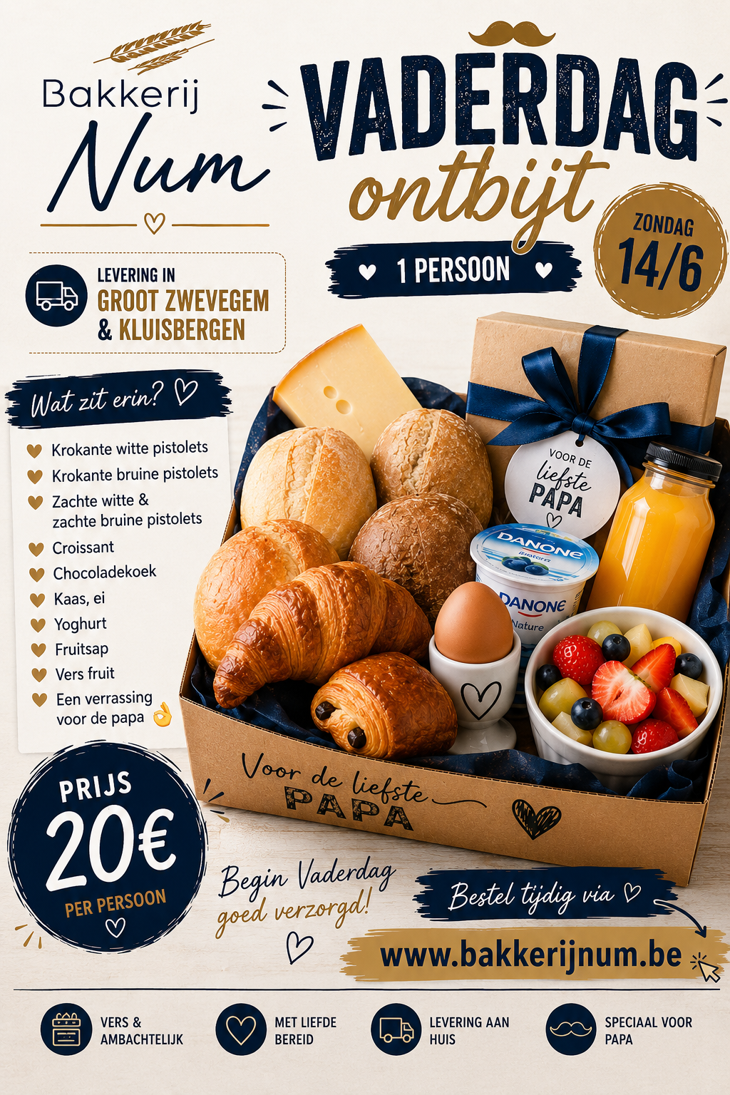 Vaderdagontbijt 1 pers groot zwevegem & kluisbergen
